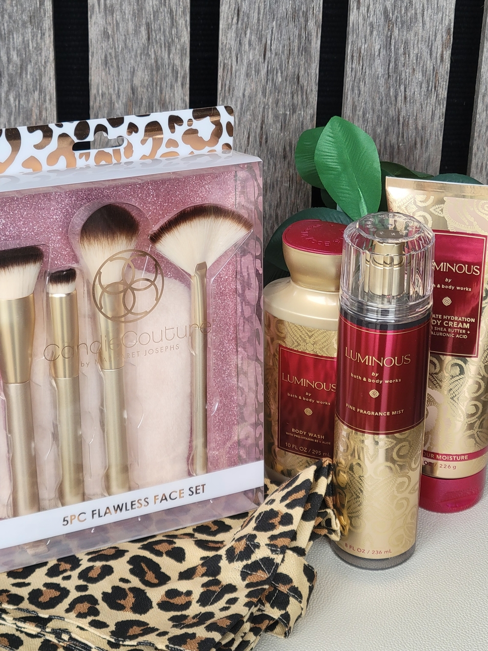 Luminous Trio, Leopard Print Tote & Make Up Brush Set